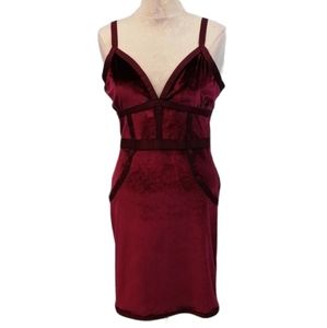 Guess Bodycon Velvet Bordeaux Dress SZ L N…